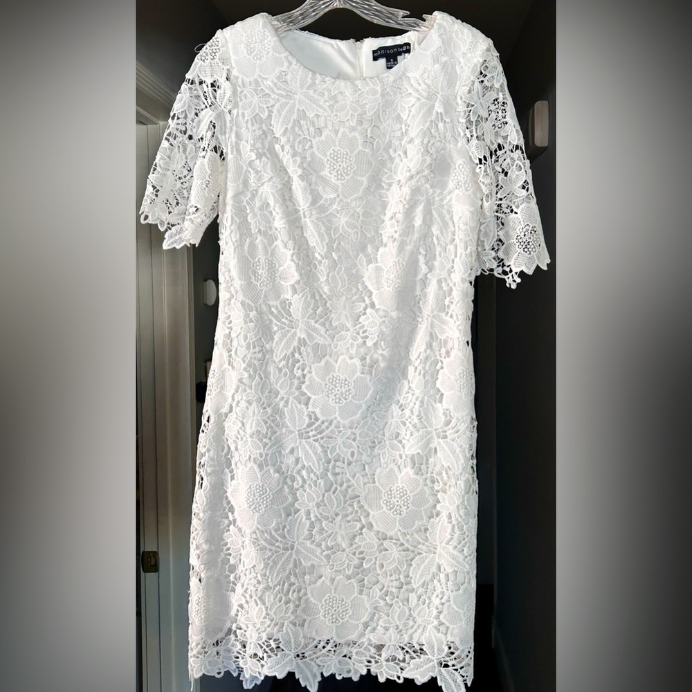 Madison Leigh Lace Overlay Short Sleeve Dress